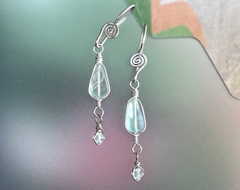 Fluorite Gemstone & Swarovski Crystal Earrings in Argentium Sterling Silver