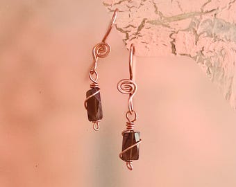 Smoky Quartz Gemstone Earrings in Copper
