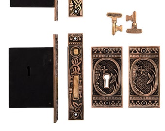 Rice Double Pocket Door Locking Set Solid Bronze Etsy