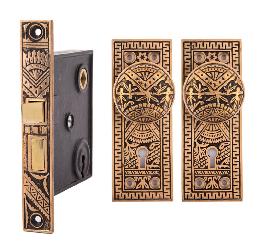 Complete Oriental Mortise Lock Set With Knobs and Back Plate Etsy