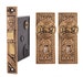 Complete Oriental mortise lock set with knobs and back plate 