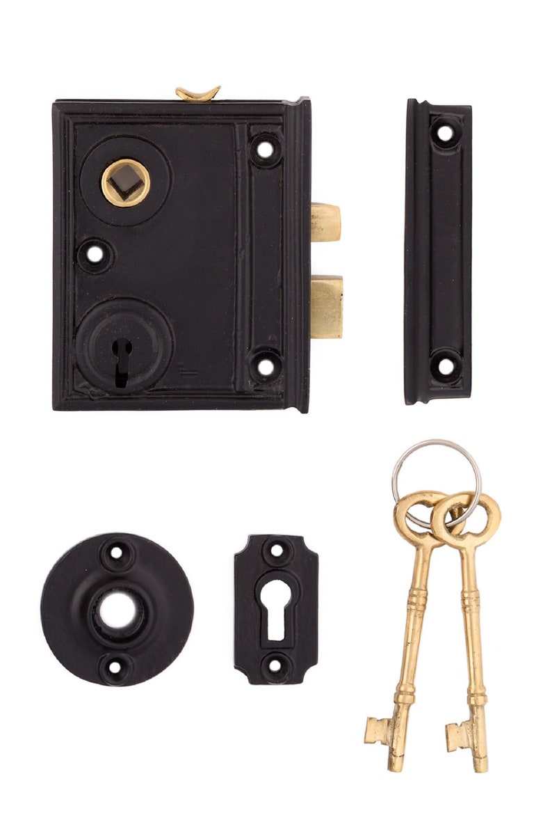 Cast Iron Vertical Rim Lock Set With Rosette Escutcheon & Etsy