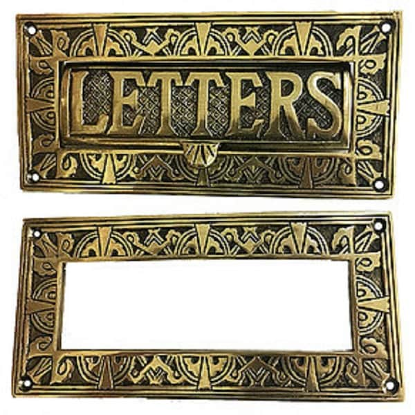 CHCO Large Decorative Letter Style Mail Slot, Unlacquered Brass, Reproduction of Antique Mail Slot