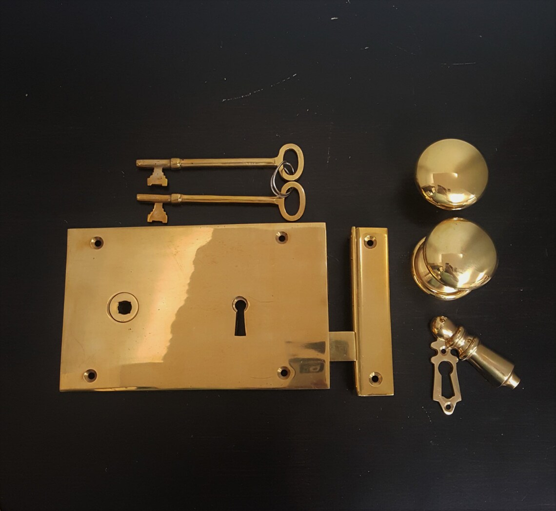 Large Horizontal Brass Rim Lock Antique Reproduction Etsy