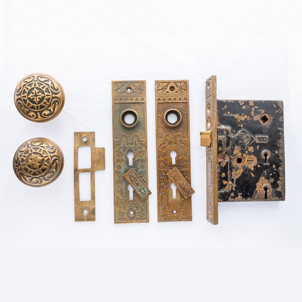 1890's Antique Doorknob and Lock Entry Door Set