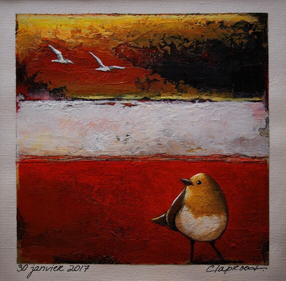 Bird Painting Robin Painting Orange Bird Red & Black Wall - Etsy