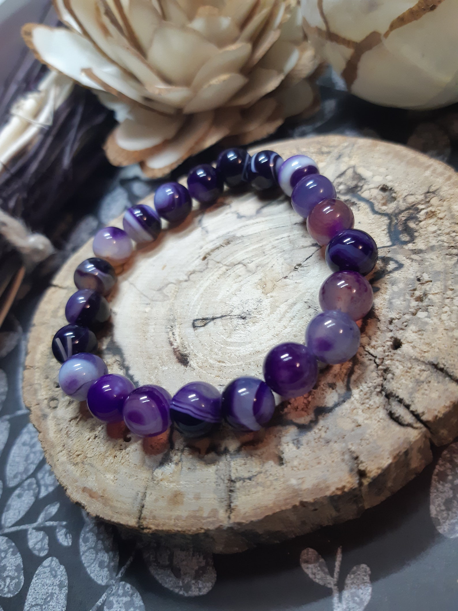 Gemstone Bracelet/ Purple Sardonyx/ 8mm gemstone | Etsy