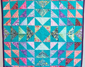 Baby Quilt - Modern Quilt - Handmade Baby Shower Gift - Photo Prop - Ombre- Geometric - Beautiful - Teal