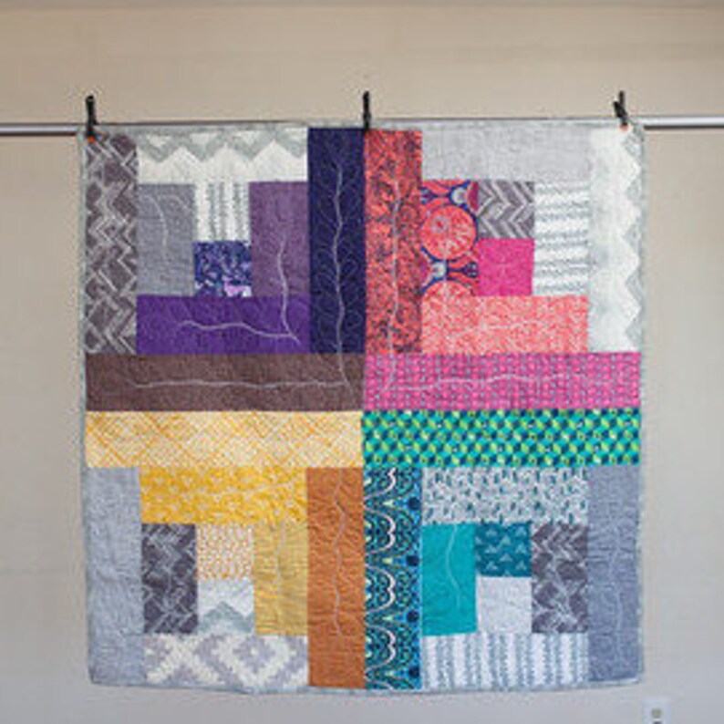 Modern Log Cabin Quilt Wall Hanging Baby Quilt Homemade Etsy