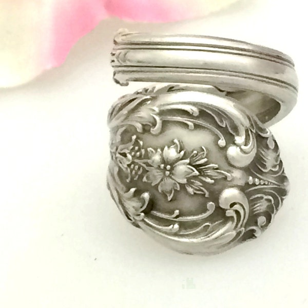 Edwardian Floral Sterling Ring Size 8 to 13 Custom KING EDWARD 1936 Vintage Gorham Silver Spoon Repurposed Silverware Jewelry Gift