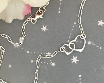 Collier chaîne en argent sterling avec mini-trombones et coeurs au choix : fermoir simple en argent 925 de 14 à 30 pouces fabriqué artisanalement aux États-Unis