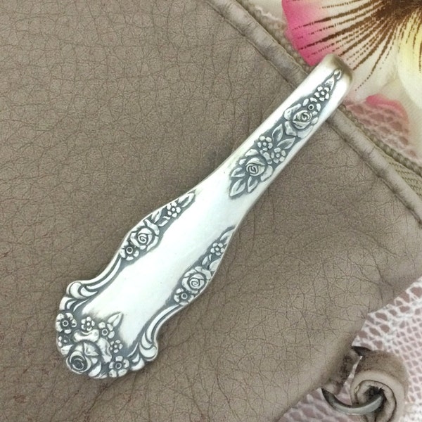 Silver Spoon Keychain, Purse Hook, HOLIDAY 1951, Repurposed Vintage King Edward National Silverplate, Key Finder, Key Ring