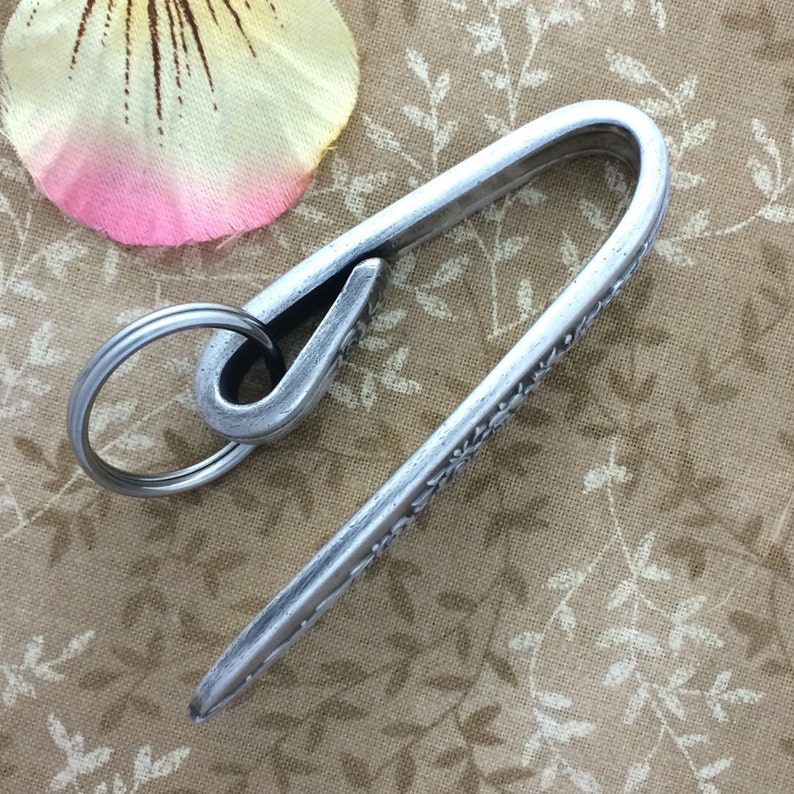 ROYAL ROSE Key Chain Silver Spoon Purse Hook Key Ring Finder Upcycled Vintage 1939 Nobility Silverplate Keychain