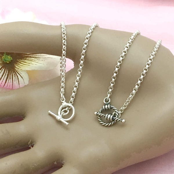 Petite Sterling Chain Necklace Minimalist 925 Toggle 16 to 30 inch Custom Small Rolo Chain USA Artisan made