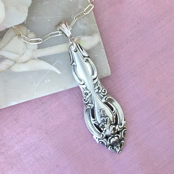 Sterling LA SCALA Pendant Necklace 14 to 30 inch Custom Chain Vintage Upcycled Silver Spoon Her Jewelry Gift Mother Sister USA Artisan