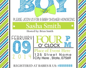 Baby Shower Invitation for Boy, Bow Ties, Custom & Printable