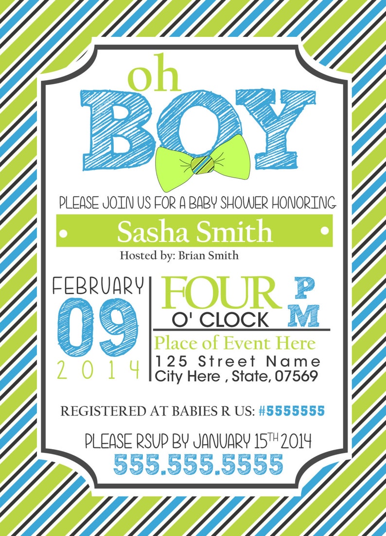 Baby Shower Invitation for Boy Bow Ties Custom & (Download Now) Etsy