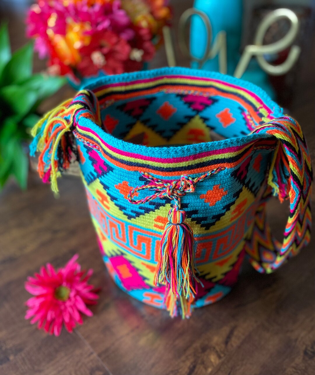 Colombian Wayuu Bag -hot pink, blue and yellow