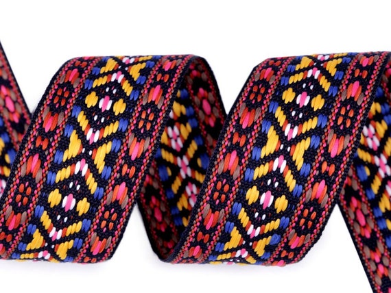 NEU Ethno Webband,Aztekisch Folklore 38 mm Indianisch,Boho,Hippie,Multicolor