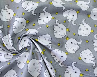 9,98 euros/metro;  "Elephant grey", tela de algodón, tela infantil, animales, motivos infantiles, blanco, 0,5 m