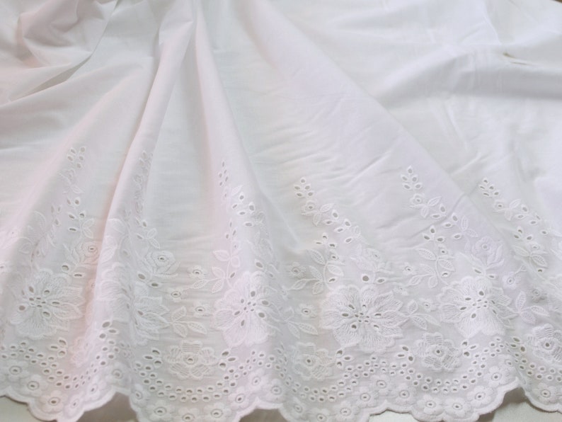 Voile de coton 0,5 m, 16,98 euros/mètre, largeur 135 cm, broderie à œillets, blanc image 1