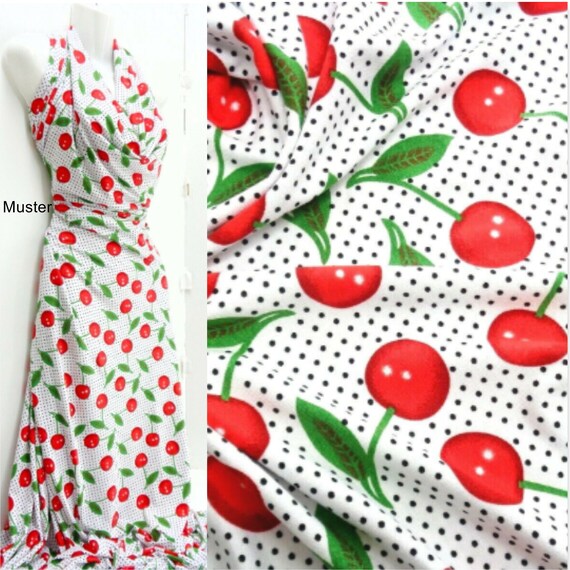 Jersey "CHERRY",145 cm breit,  Polka, Dots, Punkte, Viskose,Meterware,  weiß, rot grün
