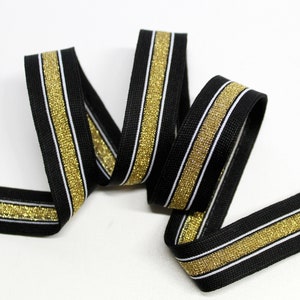 Galon ribbon &quot;black-gold&quot;, galloon stripes, knitted, 3 cm wide