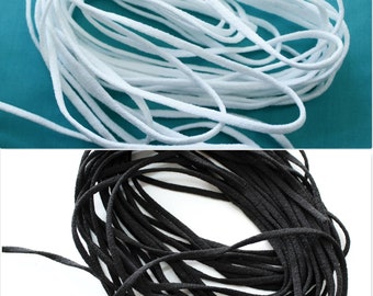 Gummikordel, Länge wahlbar,   3 mm ,weiß, schwarz, Gummiband, Gummilitze, Wäschegummi,