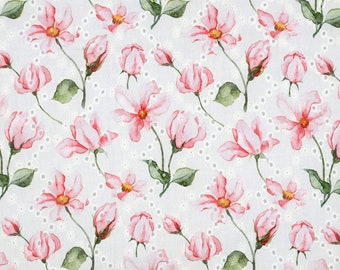 0.5 m eyelet embroidery lilies, (15.98 euros/meter), cotton woven fabric, 135 cm wide, pink, white