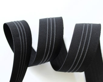 Gummiband  mit  Antirutsch Silikon Streifen, Hosenband,  Schwarz, 35 mm