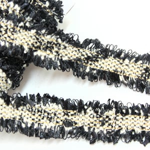 Bouclé trim, fringes, woven, black, cream, gold