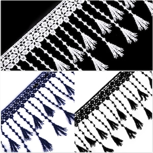 Spitze mit  Fransen,Spitzenborte, Guipure, schwarz,weiß,blau ,12 cm,*042*