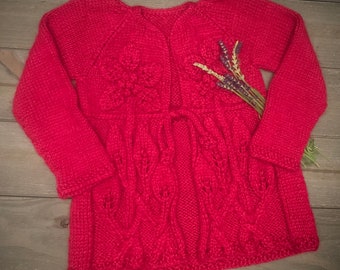 Cherry Picked - 4-5y Handknit 100% Baby Alpaca Child’s cardigan