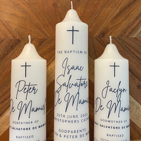 Baptism Christening Candle Trio Set Godparents