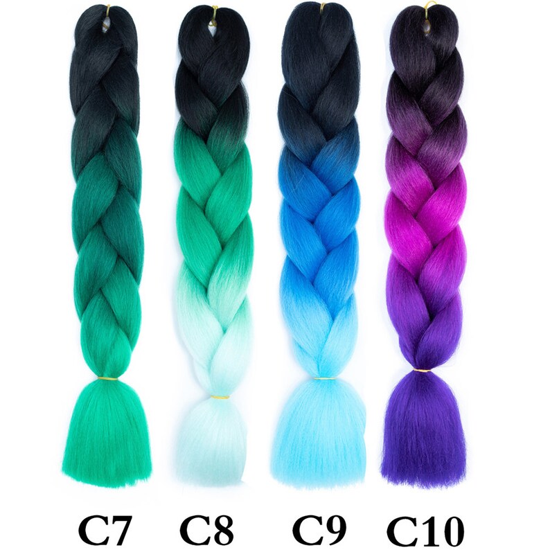 Buy 10 Get 12 Pieces Color C1~C26 of 120 Colors High Quality Jumbo Braiding Hair 24 inch Jumbo Braids Ombre Synthetic Fiber Hair Extensions