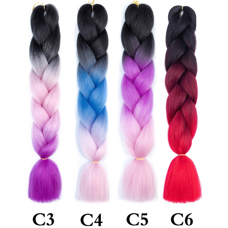Buy 10 Get 12 Pieces Color C1~C26 of 120 Colors High Quality Jumbo Braiding Hair 24 inch Jumbo Braids Ombre Synthetic Fiber Hair Extensions