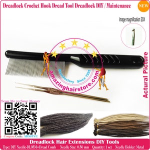 Human Hair Dreadlock Extensions DIY Kit inc Weft, Dread Dust, Comb & Dread  Hook