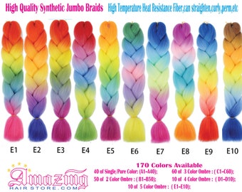 Buy 10 get 12 PACKS Color D1~E10 of 255 fancy Color High Quality Braiding Hair 24 inch Jumbo Braids Ombre Synthetic Fiber Hair Extensions