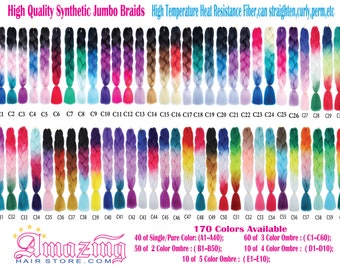 Buy 10 get 12 PACKS Color C1~C60 of 255 fancy Color High Quality Braiding Hair 24 inch Jumbo Braids Ombre Synthetic Fiber Hair Extensions