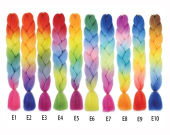 Buy 10 Get 12 Pieces Color E1~E10 of 255 Colors High Quality Jumbo Braiding Hair 24 inch Jumbo Braids Ombre Synthetic Fiber Hair Extensions