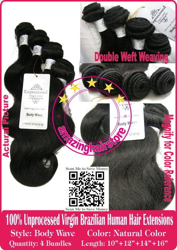 4 Bundle Brazilian Body Wave Human Hair Extensions 10 12 14 16 Amazon.com : Body Wave Bundles with Closure (12 14 16+10  main image 3
