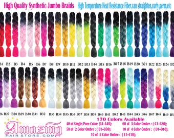 Buy 10 get 12 PACKS Color B1~B70 of 255 fancy Color High Quality Braiding Hair 24 inch Jumbo Braids Ombre Synthetic Fiber Hair Extensions