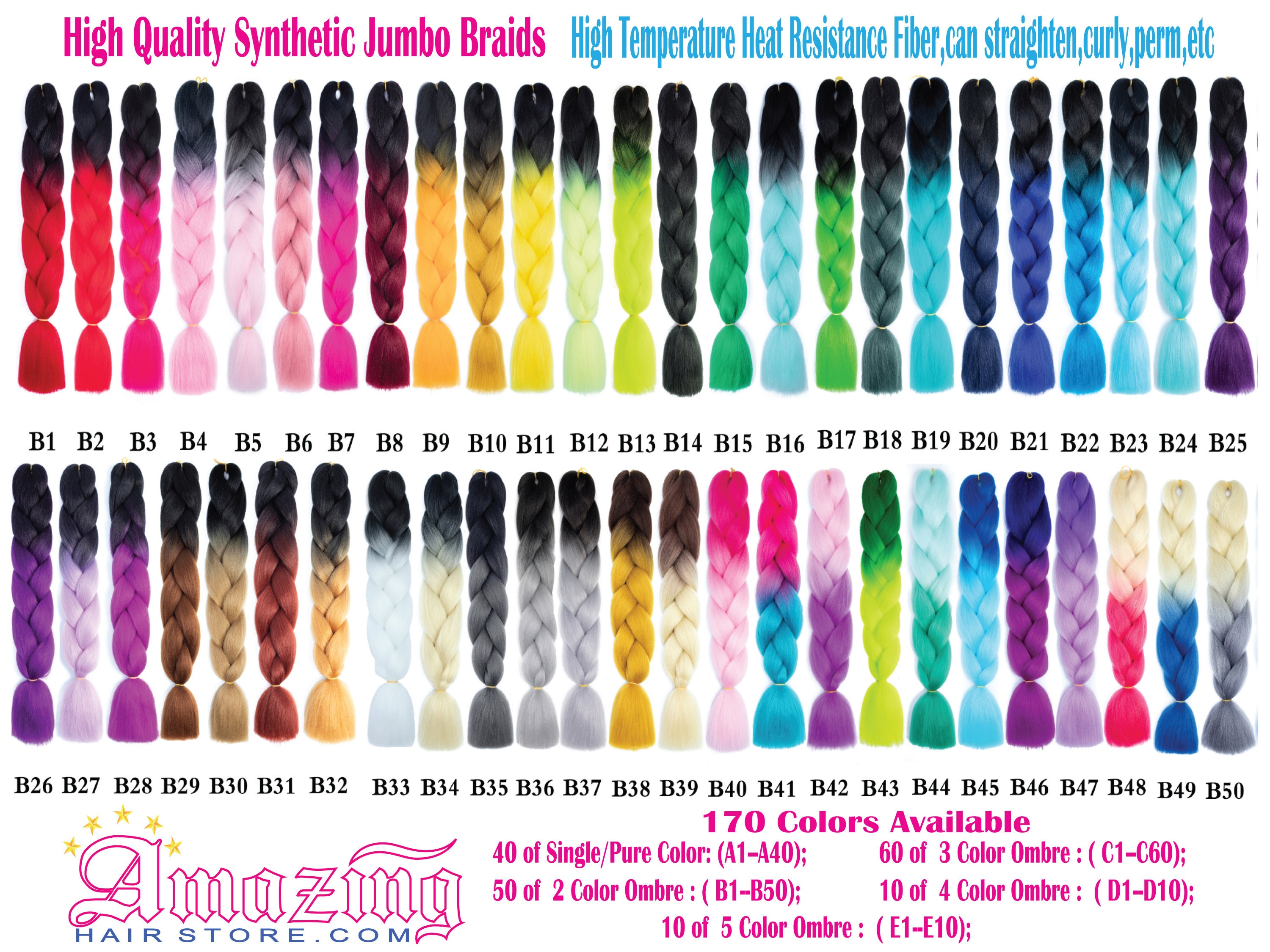 Coloured Twist Braids Synthetic Fiber Rainbow Jumbo Braiding All Colour