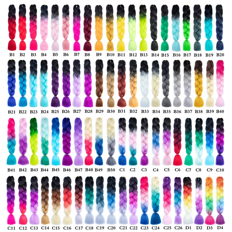 Buy 10 Get 12 Pieces Color C1~C26 of 120 Colors High Quality Jumbo Braiding Hair 24 inch Jumbo Braids Ombre Synthetic Fiber Hair Extensions