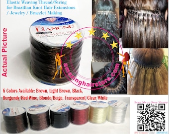100 meters/3940 inches Brown Brazilian Knot Hair Extensions Ultra Stretchy Elastic Weaving Threads- FREE SHIPPING