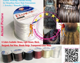 100 meters/3940 inches Clear Brazilian Knot Hair Extensions Ultra Stretchy Elastic Weaving Threads- FREE SHIPPING