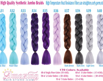 Buy 10 get 12 PACKS Color A1~A40 of 255 fancy Color High Quality Braiding Hair 24 inch Jumbo Braids Ombre Synthetic Fiber Hair Extensions