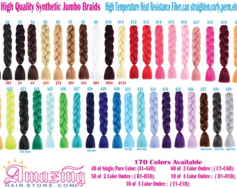 Buy 10 get 12 PACKS Color A1~A40 of 255 fancy Color High Quality Braiding Hair 24 inch Jumbo Braids Ombre Synthetic Fiber Hair Extensions