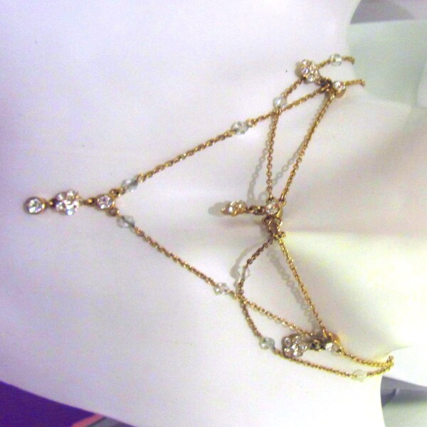 Vintage fiori oro Bigiotteria di vetro CRYSTAL RHINESTONE girocollo collana, collana di strass, elegante 3 pietra goldtone girocollo
