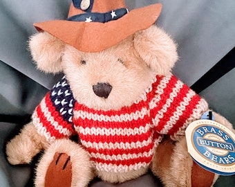 Brass Button Bear Cody the Bear of Friendship Stuffed Teddy Bear Patriotic NWT